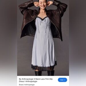 Anthropologie V Neck Lace-Trim Slip Dress - Light Blue slip dress size 14